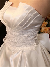 Simple Concise High Quality Satin Puffy Bridal Wedding Dress Bowknot Back