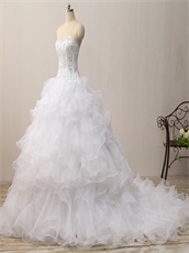 Ruffles Skirt Affordable White Court Train Wedding Gowns China