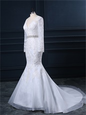 Diamond Belt Details Mermaid Lace Bridal Dress At Cheap Price