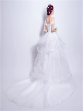 Ruched V neck High Low White Tulle Beach Wedding Dresses Princess