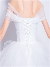 Ruched V neck High Low White Tulle Beach Wedding Dresses Princess