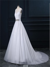 For Sale Puffy White Appliques Wedding Dress With Rhinestone Sash