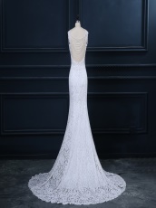 Scoop Lace Column Elegant Wedding Dress Train With Bead Curtains Backside