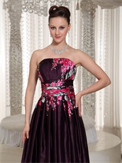 Printed Fabric Prom Dress Strapless Floor Length Skirt Burgundy Purple