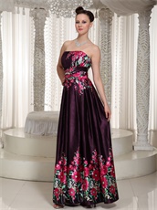 Printed Fabric Prom Dress Strapless Floor Length Skirt Burgundy Purple