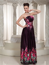 Printed Fabric Prom Dress Strapless Floor Length Skirt Burgundy Purple