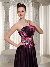 Printed Fabric Prom Dress Strapless Floor Length Skirt Burgundy Purple