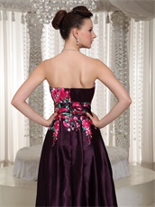 Printed Fabric Prom Dress Strapless Floor Length Skirt Burgundy Purple