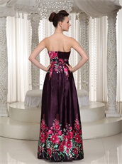 Printed Fabric Prom Dress Strapless Floor Length Skirt Burgundy Purple