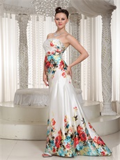 Printed Special Fabric Floor-length Side Zipper Prom Dress With Crystals