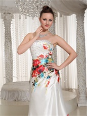 Printed Special Fabric Floor-length Side Zipper Prom Dress With Crystals