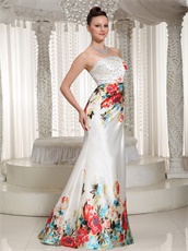 Printed Special Fabric Floor-length Side Zipper Prom Dress With Crystals