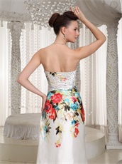 Printed Special Fabric Floor-length Side Zipper Prom Dress With Crystals