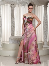 Colorful Printed Chiffon High Slit Show Leg Prom Dress Military