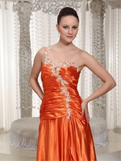 Ready To Wear High Slit Single Right Shoulder Orange Prom Dress Leopard Inside