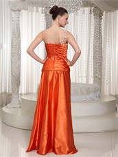 Ready To Wear High Slit Single Right Shoulder Orange Prom Dress Leopard Inside