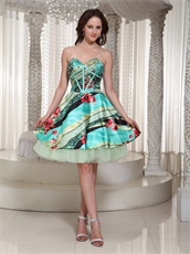 Colorful Printed Sweetheart Cocktail Dancing Mini-length Dress Stage Show