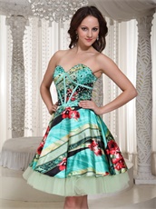 Colorful Printed Sweetheart Cocktail Dancing Mini-length Dress Stage Show