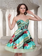 Colorful Printed Sweetheart Cocktail Dancing Mini-length Dress Stage Show