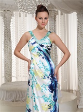 Colorful V-neck Column Graduation Ceremony Dress By Printed Fabric