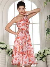 One Shoulder Printied Tea-length Homecoming Dress Daughters