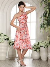 One Shoulder Printied Tea-length Homecoming Dress Daughters