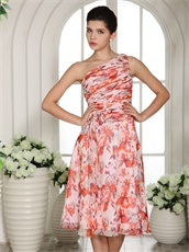 One Shoulder Printied Tea-length Homecoming Dress Daughters