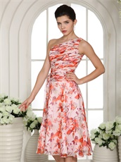 One Shoulder Printied Tea-length Homecoming Dress Daughters