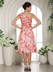 One Shoulder Printied Tea-length Homecoming Dress Daughters