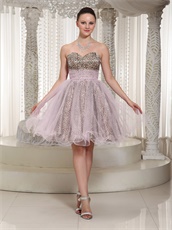 Leopard Covered With Baby Pink Tulle Mini Prom Dress Curly Hemline