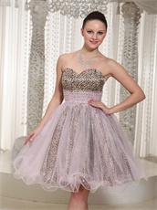 Leopard Covered With Baby Pink Tulle Mini Prom Dress Curly Hemline
