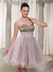 Leopard Covered With Baby Pink Tulle Mini Prom Dress Curly Hemline