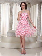Printed Strawberry Floral Chiffon Ruffles Short Prom Dress Cocktail