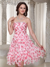 Printed Strawberry Floral Chiffon Ruffles Short Prom Dress Cocktail