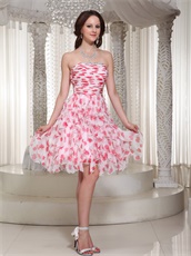 Printed Strawberry Floral Chiffon Ruffles Short Prom Dress Cocktail