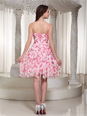 Printed Strawberry Floral Chiffon Ruffles Short Prom Dress Cocktail