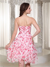 Printed Strawberry Floral Chiffon Ruffles Short Prom Dress Cocktail