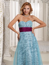 Printed Zebra Covered With Aqua Organza Ceremony Dress Magenta Sash