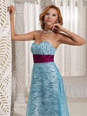 Printed Zebra Covered With Aqua Organza Ceremony Dress Magenta Sash