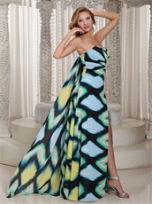 Multi-color Printed Chiffon Watteau Train Beach Prom Dress High Slit