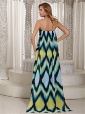 Multi-color Printed Chiffon Watteau Train Beach Prom Dress High Slit