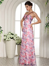 One Shoulder Printing Floral Chiffon Female Prom Dress By Designer