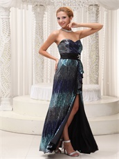 Gradient Fading Color Sequin Long Cocktail Dress High Slit