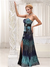 Gradient Fading Color Sequin Long Cocktail Dress High Slit