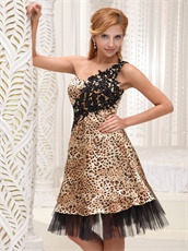 One Shoulder Leopard Sexy Special Occasion Dress With Black Hemline