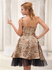 One Shoulder Leopard Sexy Special Occasion Dress With Black Hemline