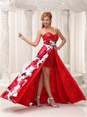 Sweetheart Printed Red Sequin Skirt Inside Prom Dress Runway Pageant Wear