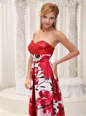 Sweetheart Printed Red Sequin Skirt Inside Prom Dress Runway Pageant Wear