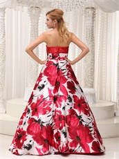 Sweetheart Printed Red Sequin Skirt Inside Prom Dress Runway Pageant Wear