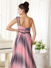 Simple Stripe Ombre Color Chiffon One Shoulder Prom Dress Special